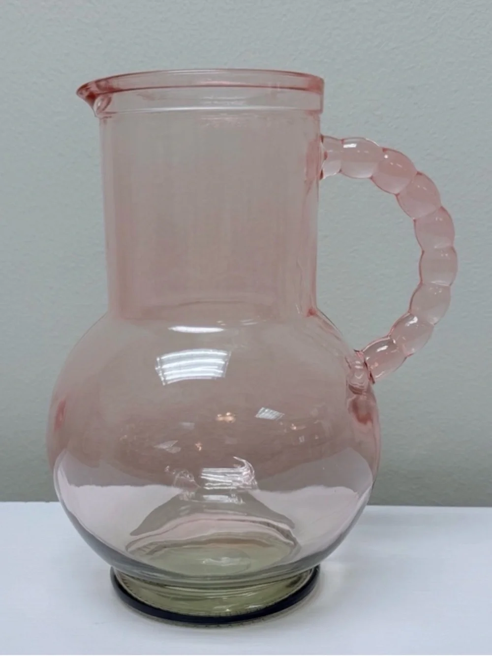 New! Target Bullseye Playground Pink & Green Tinted Glass Pitcher, Beaded Handle